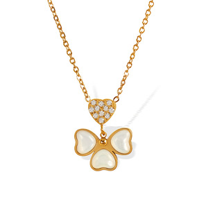 สร้อยคอไทเทเนียมชุบทองรูปดอกไม้ จี้เปลือกหอยสีขาวประดับเพชรแบบฝัง เหมาะสำหรับเป็นของขวัญ - Product Image 5