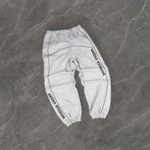 Streetwear de taille en coton personnalisé pour hommes, pantalon de jogging à jambes larges avec cordon de serrage, pantalon de survêtement ample imprimé passepoil - Product Image 1