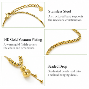 Collar Lariat con Cuentas de Acero Inoxidable, Chapado al Vacío en Oro de 14K, Cadena de Caja, Joyería con Colgante Esculpido - Product Image 3