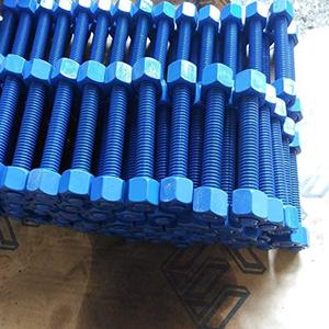 Boulons à tête cylindrique ASME A193 B7 5/8\" - Taille de filetage <span class=keywords><strong>11</strong></span>, 4\" de long, tiges filetées revêtues de PTFE bleu B7, avec écrous HH - Product Image 6