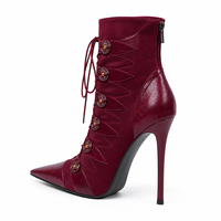 Bottines noires à talon aiguille et bout pointu pour femmes, à lacets, vente en gros, logo personnalisé, faible MOQ, OEM ODM, usine B2B