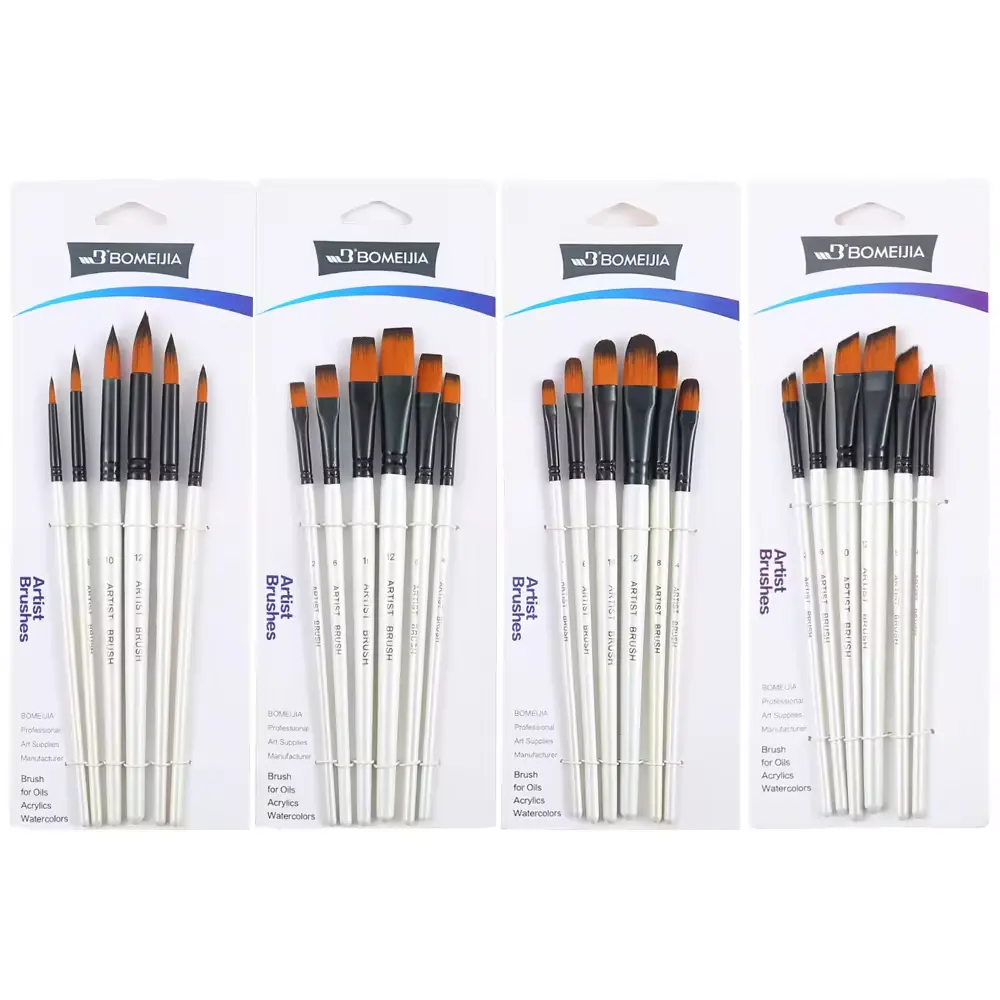Set di pennelli per artisti a punta angolare piatta rotonda 6 pezzi per kit di pittura professionale per artisti a guazzo ad olio acrilico