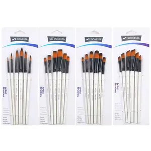 Round Flat Angular Point Tip 6pcs Artist Brush Set for Acrylic Oil Watercolor Gouache Artist Professional Painting Kits
