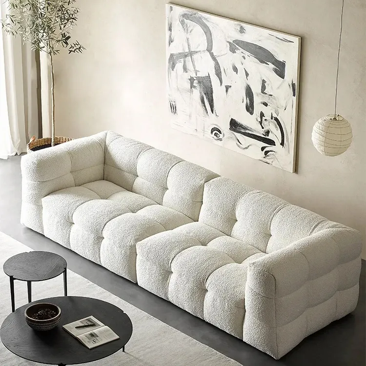 hot sale Modern Living Room Sofa Set corner sectional Custom Tufted Boucle Sofa furniture with studs wire drawing