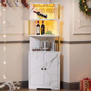 Meuble <span class=keywords><strong>d</strong></span>'angle de bar moderne avec éclairage LED, finition marbre, écologique, pour le rangement des spiritueux et le support à verres à vin, pour salon - Product Image 2
