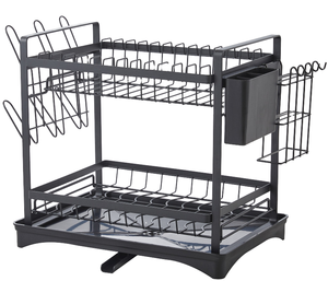 Moderno stendino per piatti staccabile a 2 livelli in metallo con vassoio per gocciolamento di grandi dimensioni per piatto e <span class=keywords><strong>ciotola</strong></span> - Product Image 2