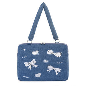 Denim Large Capacity Travel Portable Laptop <b>Bag</b> Shockproof Quilted Embroidered Soft Girls New Fashionable Design and Laptop <b>Bag</b> - Product Image 2