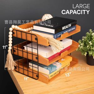 Wooden Storage Rack Multi Layer <b>File</b> Holder Office Desktop Book <b>Organizer</b> Modern Simple Design - Product Image 4