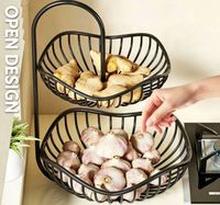 Panier de rangement pour fruits et légumes en métal à double couche, organisateur de cuisine et de bureau