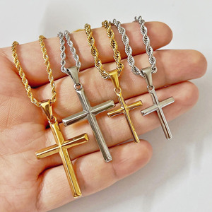 Chaîne en or avec pendentif croisé pour hommes, bijou religieux poli, croisé, avec découpe de diamant, en acier inoxydable, 32mm, 25mm - Product Image 3