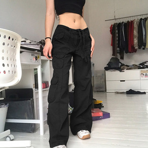 Automne 2022 femmes vêtements couleur unie dames piste sueur Joggers pantalon femmes taille haute Cargo pantalon avec poches - Product Image 1