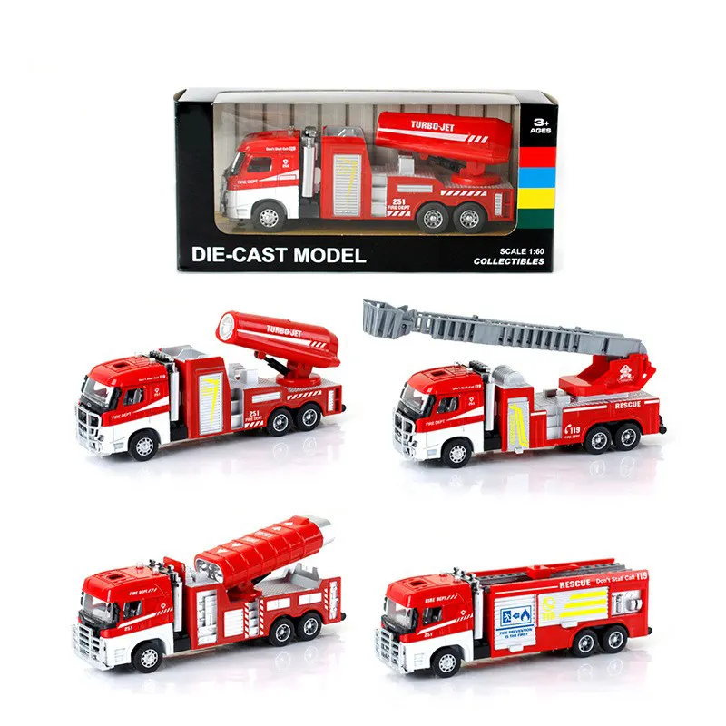 1:60 scale Plastic pull back alloy fire truck toy car Die cast fire engine model HN952629