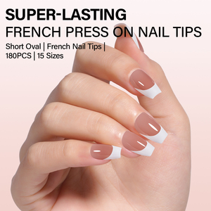 <span class=keywords><strong>Faux</strong></span> <span class=keywords><strong>ongles</strong></span> à presser extra courts, forme cercueil, nude, French manucure, avec pointes pré-appliquées, à coller/à clipser - Product Image 3