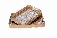 Plateaux de service modernes rectangulaires à cadre ondulé avec poignée, motif personnalisé antique, en verre et PP, pour la décoration intérieure
