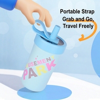 Bouteille d'eau isotherme imprimée Parc d'attractions Kawaii, en acier inoxydable 304, double paroi sous vide, avec paille, anti-fuite, sans BPA, 12-24 heures