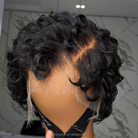 Vente en gros Perruques courtes couches pour Pixie Cut brésilien Remy avec frange pleine Machine faite cheveux indiens vierges noirs pour les femmes