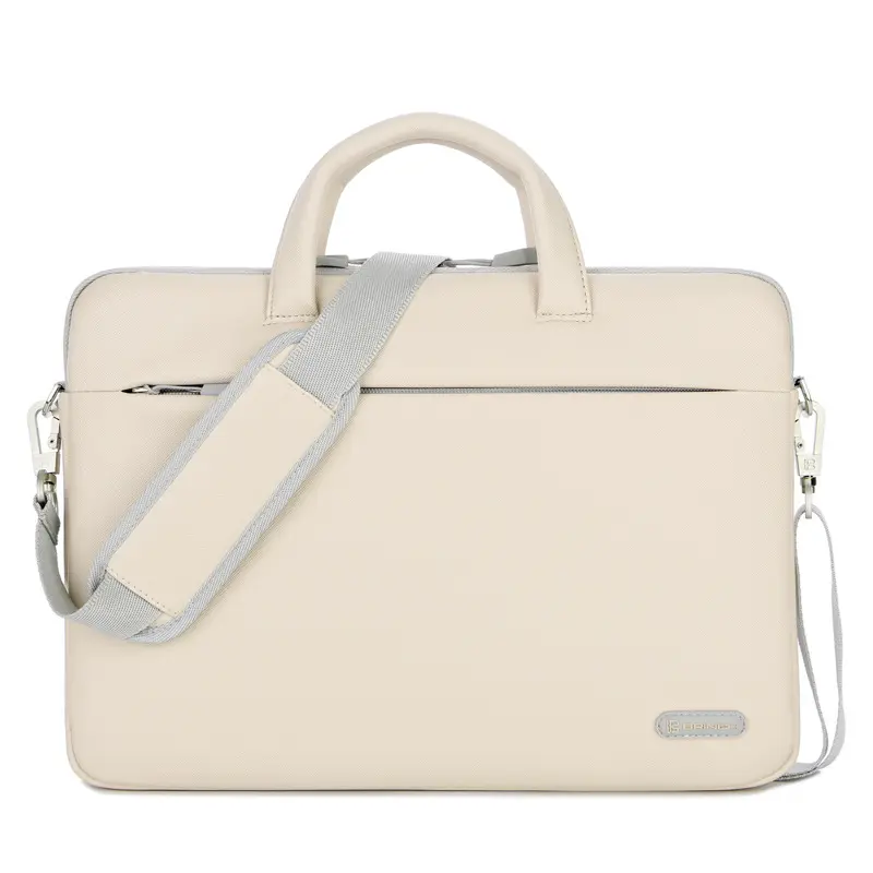 High quality PU portable khaki 15.6 slim cross laptop bag