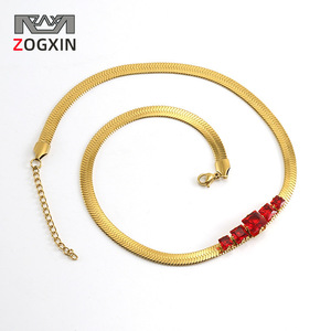Fashion Zircon Blade Necklace 18k Gold Plated Titanium Steel Geometric Chain For Women Party Jewelry - Product Image 2
