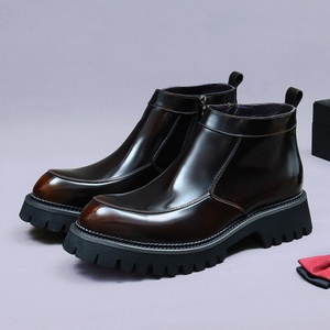 Bottes d'affaires en cuir véritable, en cuir de vachette, à semelle épaisse, basses, brillantes, faites à la main, à lacets, rehaussantes - Product Image 2