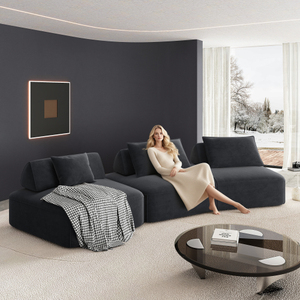 0n Sale 4 Seat Sectional Sofa Set Upholstered Fluffy Chenille Fabric Sofa <b>Bed</b> Soft Pillows for Apartment Living Room - Product Image 1