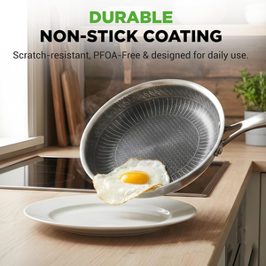 Triply Stainless Steel Frying <b>Pan</b> Set with Ceramic Non-Stick Coating Glass Lids Minimalist Design for Gas and <b>Induction</b> Cookers - Product Image 2