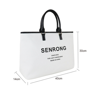 Bolsa de Lona de Gran Capacidad con Cierre de Cremallera Superior y Asa de Cuero 40x30cm, Logotipo Personalizado, Bolso de Mano para Mujer, Trabajo, Viajes - Product Image 2