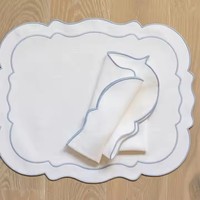 Serviettes en lin personnalisées, style français classique, faites à la main, teintes unies, pour mariage, hôtel, lavées, bordées festonnées, couleur personnalisée