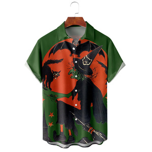 Magliette con stampa del diavolo di zucca di nuovo arrivo magliette di Halloween traspiranti Casual abbottonate all'ingrosso personalizzate camicia stampata con pipistrello fantasma - Product Image 4