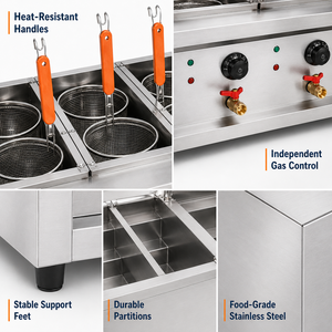 Cocedor de Fideos a Gas Comercial de Sobremesa con 6 Cestas, Olla para Pasta de Acero Inoxidable para Restaurantes, Servicios de Catering y Equipamiento de Cocina - Product Image 2