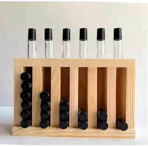 Custom creative wooden roller ball bottle display stand wooden perfume display essential oil stand