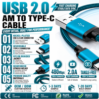 LUNG KAY Kabel Pengisian Cepat 3A Tipe-C 3.3ft PVC/Nylon Braided USB-C Kecepatan Tinggi untuk Ponsel Android, Laptop & Kamera