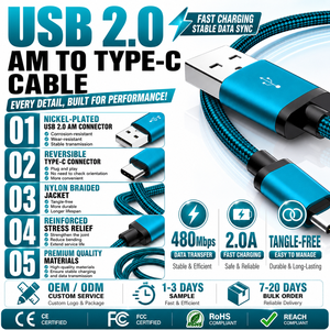 สายชาร์จเร็ว LUNG KAY รุ่น 3A แบบ Type-C ความยาว 3.3 ฟุต สายถักไนลอน รองรับการถ่ายโอนข้อมูลความเร็วสูง สำหรับโทรศัพท์แอนดรอยด์และแล็ปท็อป - Product Image 2