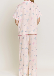 Ensemble de pyjama court en jersey tricoté pour femme, en coton doux, avec passepoil rose, taille haute extensible, vêtements de nuit <span class=keywords><strong>et</strong></span> de <span class=keywords><strong>d</strong></span>étente - Product Image 4