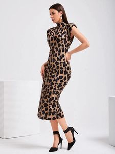 Envío Directo <span class=keywords><strong>vestido</strong></span> de verano estampado de leopardo hombrera Split otro Sexy Bodycon <span class=keywords><strong>vestido</strong></span> de mujer - Product Image 4