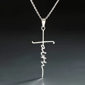 Collar con colgante de cruz de acero inoxidable, diseño minimalista de fe para hombres, uso diario, colgantes con temática geométrica de 50cm y 55cm - Product Image 2