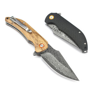 Couteau de poche pliant G10 Damas en bois/fibre de carbone personnalisable Couteau tactique - Product Image 5