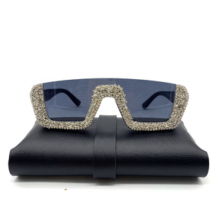 แบรนด์หรูออกแบบแว่นกันแดดกรอบผู้หญิงขนาดใหญ่แฟชั่นสูงกึ่งไม่มีขอบโล่แว่นกันแดดแว่นกันแดดเพชร - Product Image 1