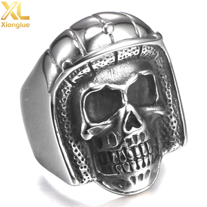 Custom Punk Stainless Steel Retro Air Pilot <b>Skull</b> <b>Rings</b> for Men - Product Image 3