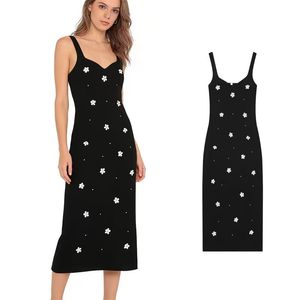 เดรสยาวปานกลางลายดอกไม้แฟชั่นใหม่ ทรงตรง คอวี แขนกุด สไตล์เรโทร สวยสง่าสำหรับผู้หญิง - Product Image 1