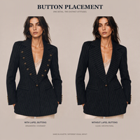 Blazer sur mesure OEM pour femmes, à rayures fines, formel, avec un seul bouton métallique, revers pointus, coupe longue, veste de bureau, vente en gros