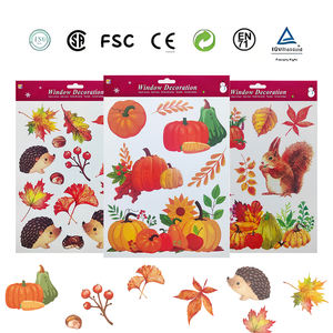 Lapin hérisson feuilles d'automne citrouille automne fenêtre statique <span class=keywords><strong>Film</strong></span> autocollants pour la maison école bureau fête - Product Image 3