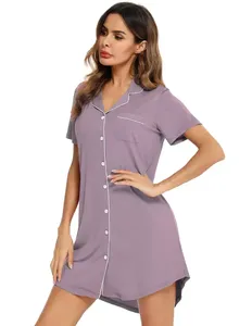 Nuovi pigiami a maniche corte in bambù solido camicie da <span class=keywords><strong>notte</strong></span> da donna Sexy - Product Image 5