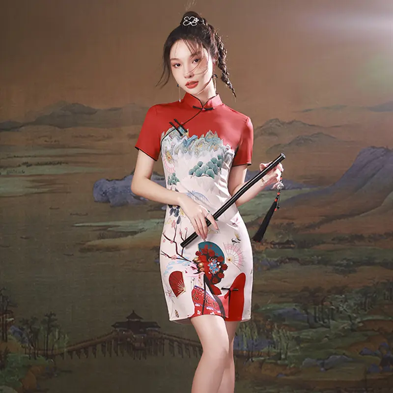 中国のチャイナドレス人気の赤い若い女の子の花嫁介添人のイブニングQipao