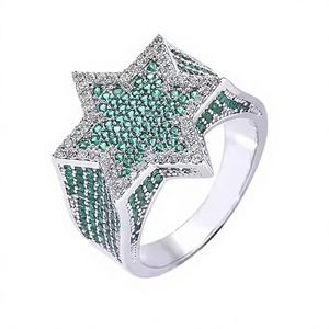 새로운 힙합 에메랄드 로듐 도금 황동 CZ 마이크로 파베 별 반지 (남성용, 오각별 디자인) - Product Image 2