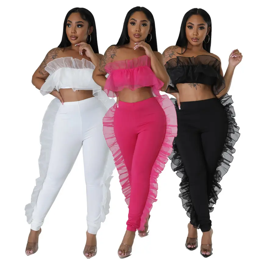 A425 New arrival 2023 strapless crop top two piece pants set club outfits summer clothes for women sexy
