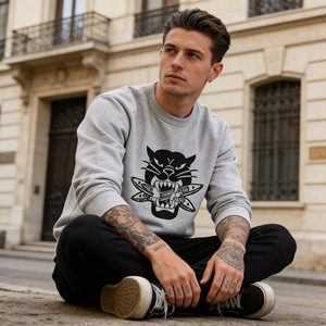 Pull tricoté épais en coton molletonné vintage pour <span class=keywords><strong>homme</strong></span>, col rond, motif léopard, avec logo frontal – Collection Hiver – Fournisseur de premier plan - Product Image 5