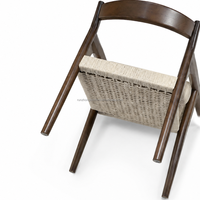Fauteuil d'appoint en bois de caoutchouc massif et corde de chanvre tressée à la main, fauteuil lounge respirant en tissu tressé pour salon moderne