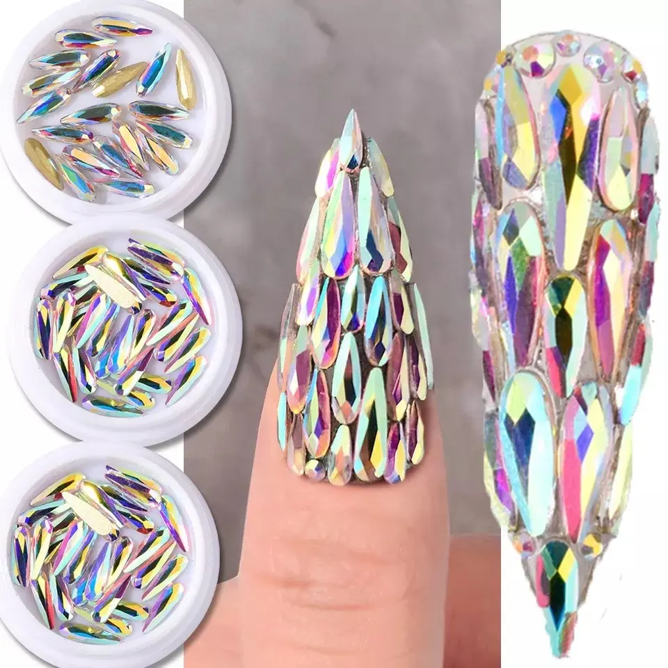 Mehrformen-Glaskristall AB Strasssteine für Nagelkunst-Mix 12 Stile Flache Rückseite Kristalle 3D-Dekorationen Flache Rückseite Steine