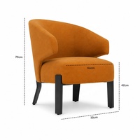 Fauteuil club incurvé avec accoudoirs découpés et pieds intégrés |   Fauteuil baril moderne en tissu terracotta avec accent en velours et découpes