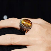 Vente en gros de bague rétro en pierre naturelle sauvage d'oeil de tigre pour hommes bijoux européens et américains Wind Flame Domic pour hommes et femmes